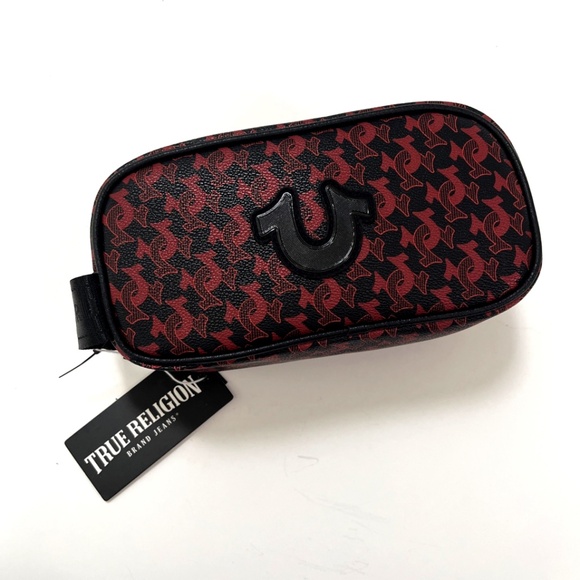 NWT TRUE RELIGION Loaf Toiletry Travel Bag Red Black Horseshoe Logo 9"x5" Bottle - Picture 2 of 9